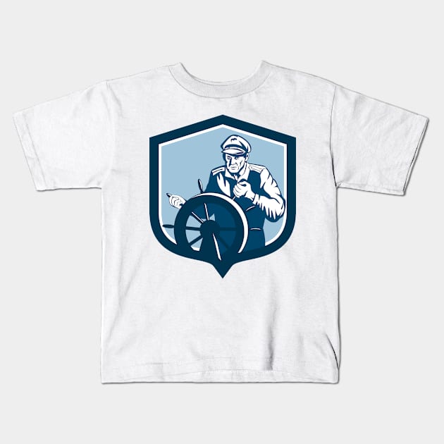 Fisherman Sea Captain Shield Retro Kids T-Shirt by patrimonio